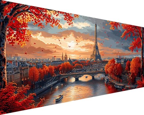 Malen Nach Zahlen Erwachsene Fallen Malen Nach Zahlen Eiffelturm Paint by Numbers Farbige Leinwand mit Pinselset Acrylfarben Kreativ Set für Kinder, Home Wand Deko Wohnzimmer Geschenke 40x80cm b4-79 von BAIYAACO