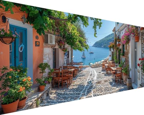 Malen Nach Zahlen Erwachsene Haus Malen Nach Zahlen Straße Paint by Numbers Farbige Leinwand mit Pinselset Acrylfarben Kreativ Set für Erwachsene, Home Wand Deko Wohnzimmer Geschenke 30x60cm v4-20H von BAIYAACO