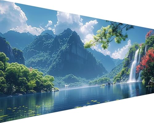 Malen Nach Zahlen Erwachsene Landschaft Malen Nach Zahlen Berg Paint by Numbers Farbige Leinwand mit Pinselset Acrylfarben Kreativ Set für Erwachsene, Home Wand Deko Wohnzimmer Geschenke 30x60cm u4-47 von BAIYAACO