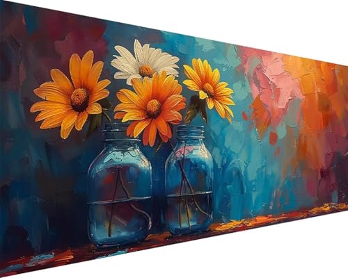 Malen Nach Zahlen Erwachsene Landschaft Malen Nach Zahlen Blume Paint by Numbers Farbige Leinwand mit Pinselset Acrylfarben Kreativ Set für Kinder, Home Wand Deko Wohnzimmer Geschenke 30x60cm e4-10R von BAIYAACO