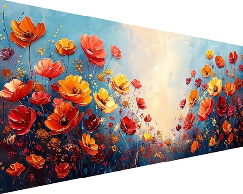 Malen Nach Zahlen Erwachsene Landschaft Malen Nach Zahlen Blume Paint by Numbers Farbige Leinwand mit Pinselset Acrylfarben Kreativ Set für Kinder, Home Wand Deko Wohnzimmer Geschenke 30x60cm e4-2M von BAIYAACO