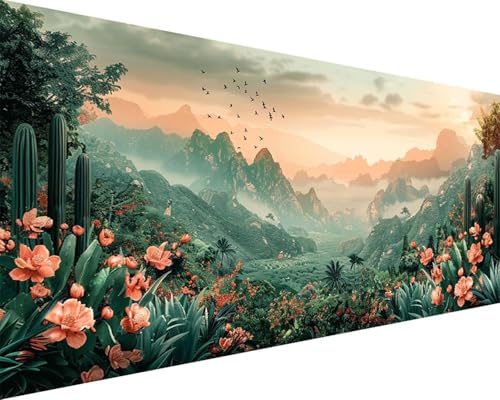 Malen Nach Zahlen Erwachsene Landschaft Malen Nach Zahlen Blume Paint by Numbers Farbige Leinwand mit Pinselset Acrylfarben Kreativ Set für Kinder, Home Wand Deko Wohnzimmer Geschenke 30x60cm f4-28O von BAIYAACO