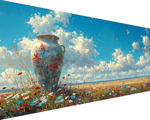 Malen Nach Zahlen Erwachsene Landschaft Malen Nach Zahlen Blume Paint by Numbers Farbige Leinwand mit Pinselset Acrylfarben Kreativ Set für Kinder, Home Wand Deko Wohnzimmer Geschenke 50x100cm c4-32 von BAIYAACO