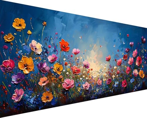 Malen Nach Zahlen Erwachsene Landschaft Malen Nach Zahlen Blume Paint by Numbers Farbige Leinwand mit Pinselset Acrylfarben Kreativ Set für Kinder, Home Wand Deko Wohnzimmer Geschenke 50x100cm o4-7A von BAIYAACO