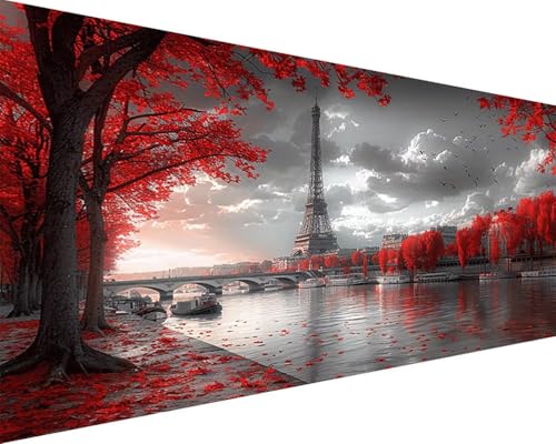 Malen Nach Zahlen Erwachsene Landschaft Malen Nach Zahlen Eiffelturm Paint by Numbers Farbige Leinwand mit Pinselset Acrylfarben Kreativ Set für Erwachsene, Home Wand Deko Wohnzimmer 30x60cm f4-236 von BAIYAACO