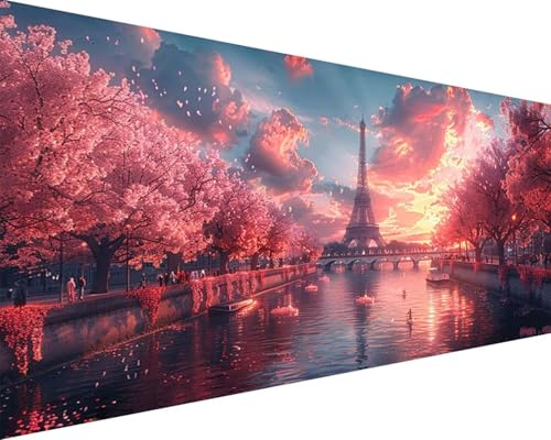 Malen Nach Zahlen Erwachsene Landschaft Malen Nach Zahlen Eiffelturm Paint by Numbers Farbige Leinwand mit Pinselset Acrylfarben Kreativ Set für Erwachsene, Home Wand Deko Wohnzimmer 80x160cm e4-282 von BAIYAACO