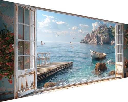 Malen Nach Zahlen Erwachsene Landschaft Malen Nach Zahlen Meer Paint by Numbers Farbige Leinwand mit Pinselset Acrylfarben Kreativ Set für Kinder, Home Wand Deko Wohnzimmer Geschenke 100x200cm v4-146 von BAIYAACO