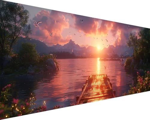 Malen Nach Zahlen Erwachsene Landschaft Malen Nach Zahlen Sonnenuntergang Paint by Numbers Farbige Leinwand mit Pinselset Acrylfarben Kreativ Set für Erwachsene, Home Wand Deko Geschenke 30x60cm l4-53 von BAIYAACO