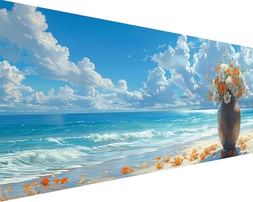 Malen Nach Zahlen Erwachsene Meer Malen Nach Zahlen Blume Paint by Numbers Farbige Leinwand mit Pinselset Acrylfarben Kreativ Set für Erwachsene, Home Wand Deko Wohnzimmer Geschenke 80x160cm f4-258 von BAIYAACO
