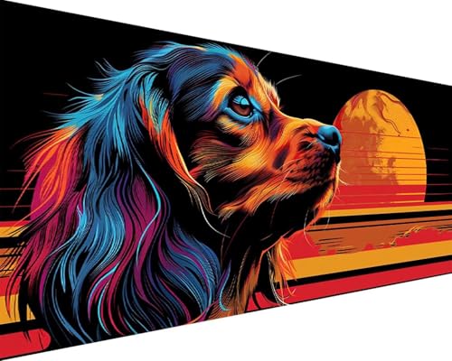 Malen Nach Zahlen Erwachsene Mond Malen Nach Zahlen Hund Paint by Numbers Farbige Leinwand mit Pinselset Acrylfarben Kreativ Set für Erwachsene, Home Wand Deko Wohnzimmer Geschenke 30x60cm j4-139 von BAIYAACO
