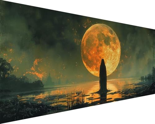 Malen Nach Zahlen Erwachsene Mond Malen Nach Zahlen Landschaft Paint by Numbers Farbige Leinwand mit Pinselset Acrylfarben Kreativ Set für Kinder, Home Wand Deko Wohnzimmer Geschenke 100x200cm m4-88 von BAIYAACO