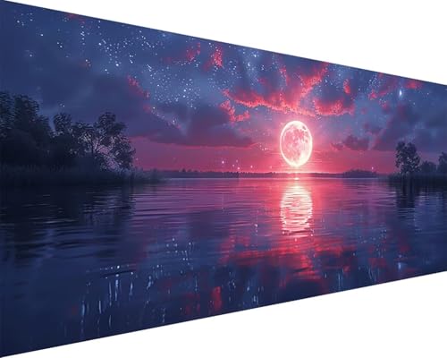 Malen Nach Zahlen Erwachsene Mond Malen Nach Zahlen Meer Paint by Numbers Farbige Leinwand mit Pinselset Acrylfarben Kreativ Set für Erwachsene, Home Wand Deko Wohnzimmer Geschenke 40x80cm w4-44 von BAIYAACO