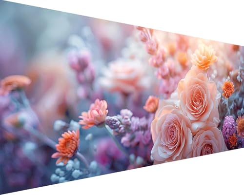 Malen Nach Zahlen Erwachsene Rose Malen Nach Zahlen Blume Paint by Numbers Farbige Leinwand mit Pinselset Acrylfarben Kreativ Set für Erwachsene, Home Wand Deko Wohnzimmer Geschenke 30x60cm y4-148 von BAIYAACO