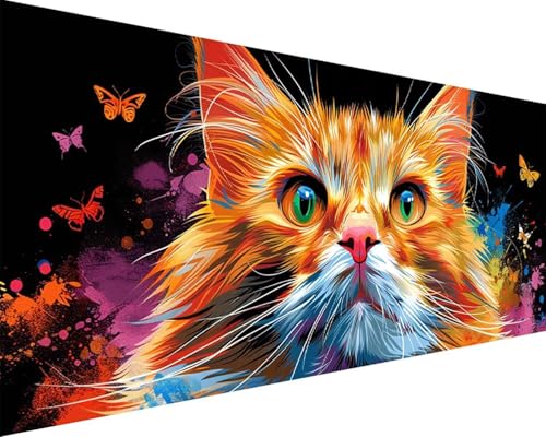 Malen Nach Zahlen Erwachsene Tier Malen Nach Zahlen Katze Paint by Numbers Farbige Leinwand mit Pinselset Acrylfarben Kreativ Set für Erwachsene, Home Wand Deko Wohnzimmer Geschenke 100x200cm w4-17J von BAIYAACO