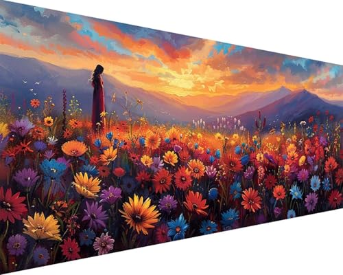 Malen Nach Zahlen Landschaft Malen Nach Zahlen Erwachsene Blume Paint by Numbers Kits mit 3 - Pinseln und Acrylfarben Handgemalt Ölgemälde Farbige Leinwand Set, Geschenke für Frauen 30x60cm m3-14O von BAIYAACO
