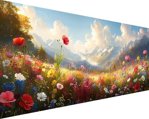 Malen Nach Zahlen Landschaft Malen Nach Zahlen Erwachsene Blume Paint by Numbers Kits mit 3 - Pinseln und Acrylfarben Handgemalt Ölgemälde Farbige Leinwand Set, Geschenke für Frauen 40x80cm c3-110 von BAIYAACO