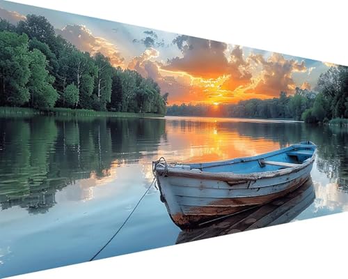 Malen Nach Zahlen Landschaft Malen Nach Zahlen Erwachsene Boot Paint by Numbers Kits mit 3 - Pinseln und Acrylfarben Handgemalt Ölgemälde Farbige Leinwand Set, Geschenke für Frauen 100x200cm x3-16K von BAIYAACO