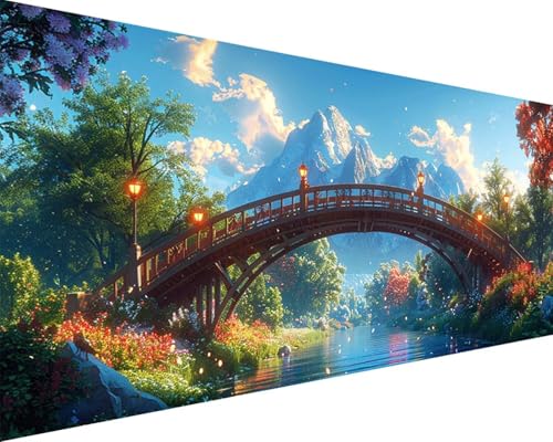 Malen Nach Zahlen Landschaft Malen Nach Zahlen Erwachsene Brücke Paint by Numbers Kits mit 3 - Pinseln und Acrylfarben Handgemalt Ölgemälde Farbige Leinwand Set, Geschenke für Frauen 80x160cm h3-11V von BAIYAACO