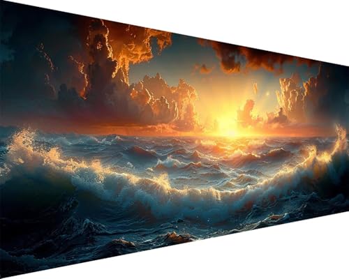 Malen Nach Zahlen Landschaft Malen Nach Zahlen Erwachsene Meer Paint by Numbers Kits mit 3 - Pinseln und Acrylfarben Handgemalt Ölgemälde Farbige Leinwand Set, Geschenke für Frauen 40x80cm p3-2U von BAIYAACO