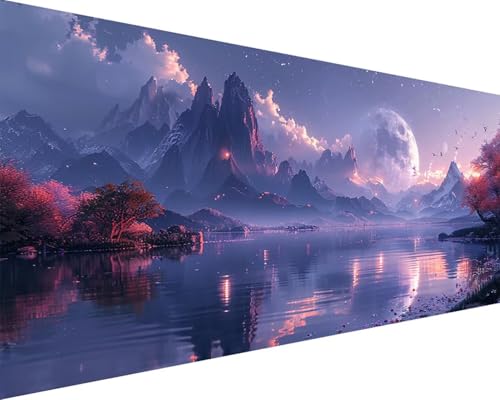 Malen Nach Zahlen Mond Malen Nach Zahlen Erwachsene Landschaft Paint by Numbers Kits mit 3 - Pinseln und Acrylfarben Handgemalt Ölgemälde Farbige Leinwand Set, Geschenke für Frauen 30x60cm e3-11H von BAIYAACO