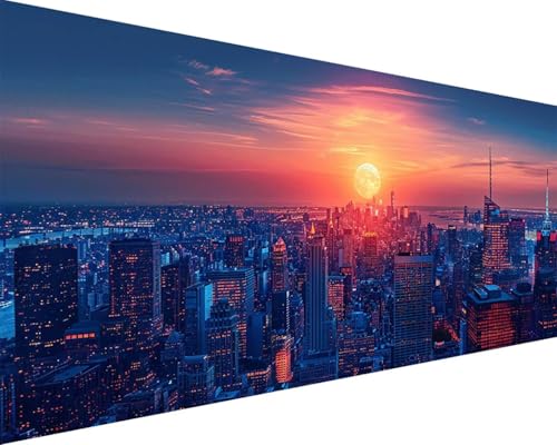Malen Nach Zahlen Stadt Malen Nach Zahlen Erwachsene Sonnenuntergang Paint by Numbers Kits mit 3 - Pinseln und Acrylfarben Handgemalt Ölgemälde Farbige Leinwand Set, Geschenke für Frauen 40x80cm h3-5V von BAIYAACO