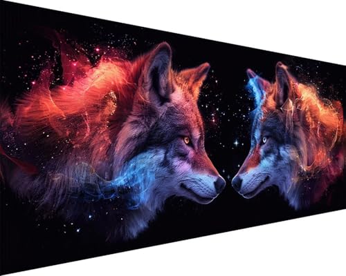 Malen Nach Zahlen Wolf Malen Nach Zahlen Erwachsene Tier Paint by Numbers Kits mit 3 Pinseln und Acrylfarben Handgemalt Ölgemälde Farbige Leinwand Set, Geschenke für Frauen, Zimmer Deko50x100cm m3-2K von BAIYAACO