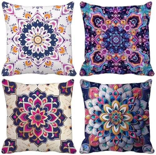 Outdoor Kissen Lila Kissenbezug 75x75 4er Set, Outdoor Kissen Weich Gartenkissen Bohmen kissenbezüge, Quadrat Zierkissenbezüge für Frühling Garten Terrasse Bank Wohnzimmer Zimmer Deko Geschenk f67-7 von BAIYAACO