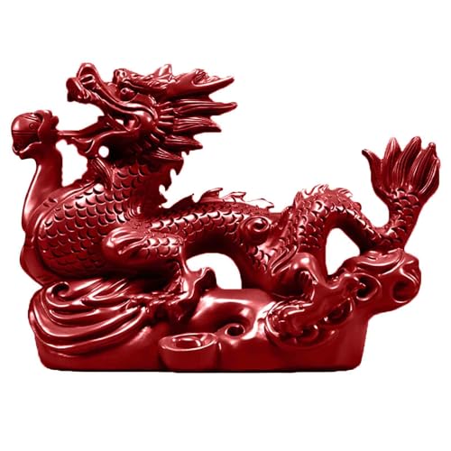 BAInuai Chinesische Fengshui Drachen Statue, Chinesische Drachen Figur Aus Holz, Tierkreiszeichen Sternzeichen Drache Dekofigur, Neujahr Geschenke Schreibtisch Büro Tischdeko, 10cm (Rot) von BAInuai