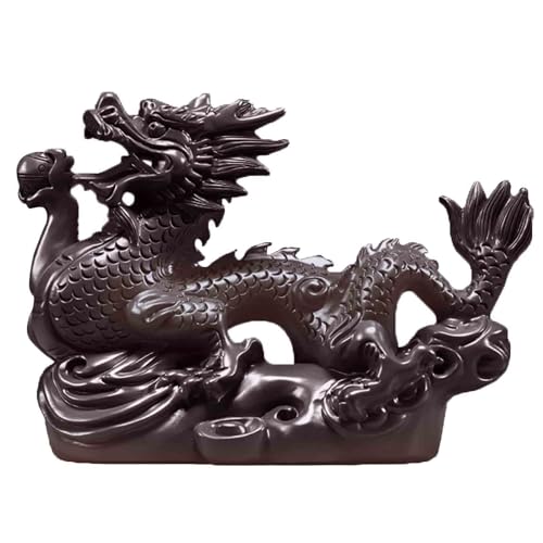 BAInuai Chinesische Fengshui Drachen Statue, Chinesische Drachen Figur Aus Holz, Tierkreiszeichen Sternzeichen Drache Dekofigur, Neujahr Geschenke Schreibtisch Büro Tischdeko, 10cm (Schwarz) von BAInuai