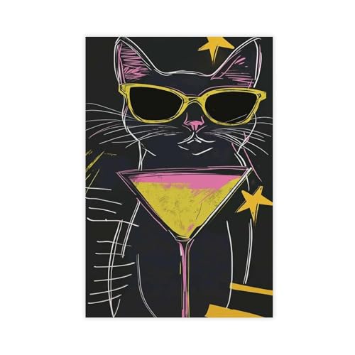 BAJHTGHG Cooles Katzen-Cocktail-Poster, Leinwand-Poster, Wandkunstdruck, Bild, Gemälde, 40 x 60 cm von BAJHTGHG