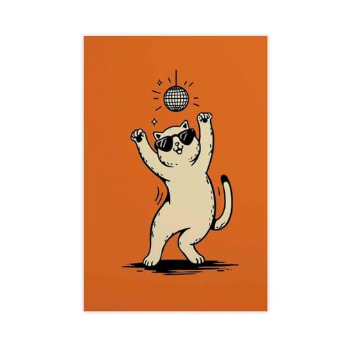 BAJHTGHG Disco-Katzen-Poster, flippige tanzende Katze, Leinwand-Poster, Schlafzimmer, Dekoration, Landschaftsdekoration, Geschenk, 30 x 45 cm von BAJHTGHG