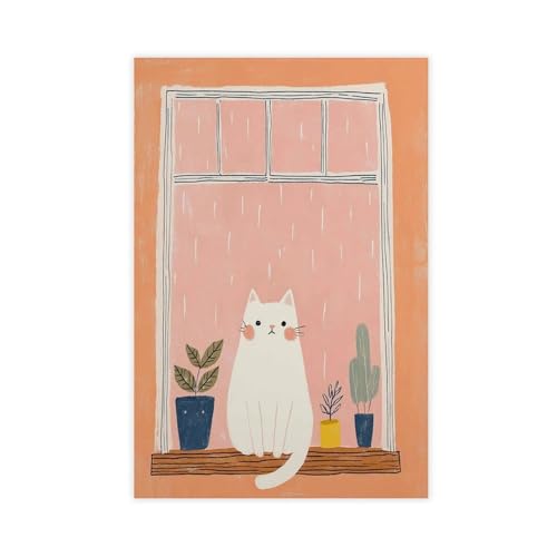 BAJHTGHG Fensterposter mit niedlicher Katze, Leinwandposter, Schlafzimmer, Dekoration, Landschaftsdekoration, Geschenk, 50 x 75 cm BAJHTGHG Fensterposter mit niedlicher Katze, Leinwandposter, Schlafzimmer, Dekoration, Landschaftsdekoration, Geschenk, 50 x 75 cm von BAJHTGHG