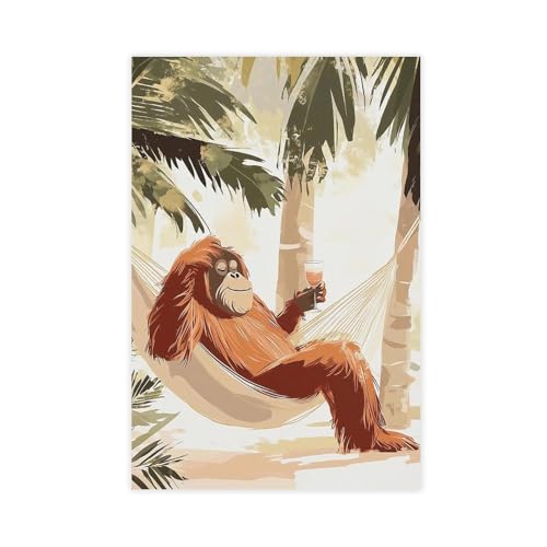 BAJHTGHG Kunstdruck auf Leinwand, Motiv: Orang-Utan in Hängematte, tropischer Cocktail, 60 x 90 cm von BAJHTGHG
