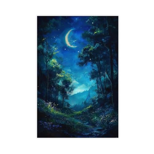 BAJHTGHG Leinwand-Poster, Halbmond über Wald, Wandkunstdruck, Bild, Gemälde, 50 x 75 cm BAJHTGHG Leinwand-Poster, Halbmond über Wald, Wandkunstdruck, Bild, Gemälde, 50 x 75 cm von BAJHTGHG