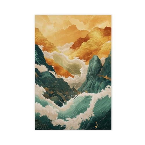 BAJHTGHG Leinwand-Poster, Motiv: Goldene Berge, Wellen, Wandkunstdruck, Bild, Gemälde, 50 x 75 cm BAJHTGHG Leinwand-Poster, Motiv: Goldene Berge, Wellen, Wandkunstdruck, Bild, Gemälde, 50 x 75 cm von BAJHTGHG