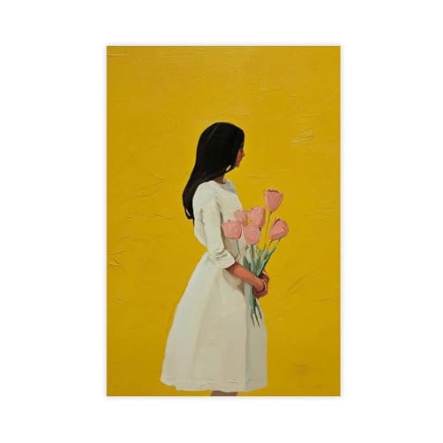 BAJHTGHG Leinwand-Poster, Motiv: Mädchen mit Blumen, 40 x 60 cm von BAJHTGHG