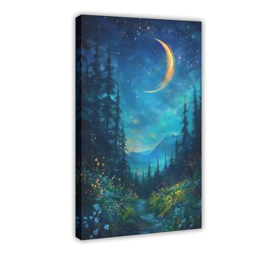 BAJHTGHG Leinwandposter Halbmond über Wald, Schlafzimmer, Dekoration, Landschaftsdekoration, Geschenk, 20 x 30 cm von BAJHTGHG