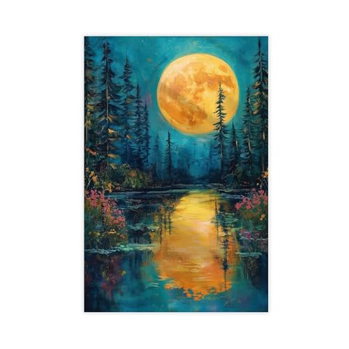 BAJHTGHG Leinwandposter Vollmond über dem See, Schlafzimmer, Dekoration, Landschaftsdekoration, Geschenk, 60 x 90 cm von BAJHTGHG