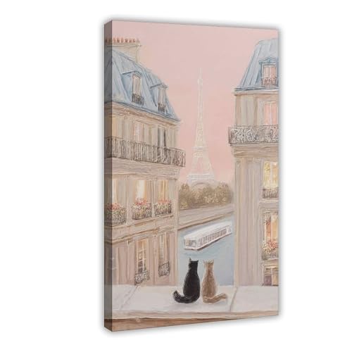 BAJHTGHG Leinwandposter mit Eiffelturm, Fensterblick, Schlafzimmer, Dekoration, Landschaftsdekoration, Geschenk, 20 x 30 cm von BAJHTGHG