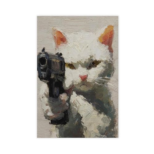 BAJHTGHG Leinwandposter mit lustiger Katze mit Pistole, Schlafzimmer, Landschaftsdekoration, Geschenk, 60 x 90 cm BAJHTGHG Leinwandposter mit lustiger Katze mit Pistole, Schlafzimmer, Landschaftsdekoration, Geschenk, 60 x 90 cm von BAJHTGHG