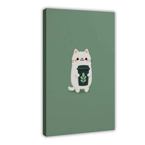 BAJHTGHG Leinwandposter mit niedlicher weißer Katze, Motiv: Kaffee, Schlafzimmer, Dekoration, Landschaftsdekoration, Geschenk, 50 x 75 cm BAJHTGHG Leinwandposter mit niedlicher weißer Katze, Motiv: Kaffee, Schlafzimmer, Dekoration, Landschaftsdekoration, Geschenk, 50 x 75 cm von BAJHTGHG