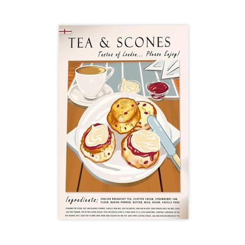 BAJHTGHG Poster auf Leinwand, englische Scones und Tea, Schlafzimmer, Dekoration, Landschaftsdekoration, Geschenk, 60 x 90 cm von BAJHTGHG