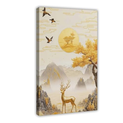 BAJHTGHG Poster mit goldenem Hirsch, Landschaft, Leinwand, Poster, Wandkunstdruck, Bild, Gemälde, 40 x 60 cm BAJHTGHG Poster mit goldenem Hirsch, Landschaft, Leinwand, Poster, Wandkunstdruck, Bild, Gemälde, 40 x 60 cm von BAJHTGHG