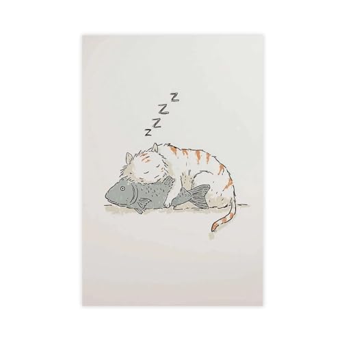 Leinwandposter mit niedlicher Katze, die Fisch umarmt, Schlafzimmer, Dekoration, Landschaftsdekoration, Geschenk, 20 x 30 cm Leinwandposter mit niedlicher Katze, die Fisch umarmt, Schlafzimmer, Dekoration, Landschaftsdekoration, Geschenk, 20 x 30 cm von BAJHTGHG