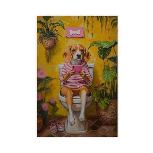 Lustiges Hunde-Badezimmer-Leinwand-Poster, Schlafzimmerdekoration, Landschaftsdekoration, Geschenk, 30 x 45 cm von BAJHTGHG