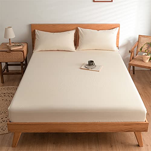 BAJIN Jersey spannbettlaken 180x200+25cm Tagesdecken Baumwolle mit Einem Gummizug - von Premium Qualität/Spannbetttuch Jersey mit Schönen Farben Beige von BAJIN