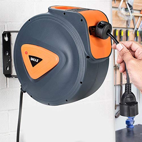 Automatik Kabeltrommel mit Kabel 10m Shucko-Stecker, Wandhalterung, Montagematerial Werkstatt Kabelaufroller, platzsparendes Zubehör für Schlauchtrommel Automatik Kabeltrommel mit Kabel 10m Shucko-Stecker, Wandhalterung, Montagematerial Werkstatt Kabelaufroller, platzsparendes Zubehör für Schlauchtrommel von BAKAJI