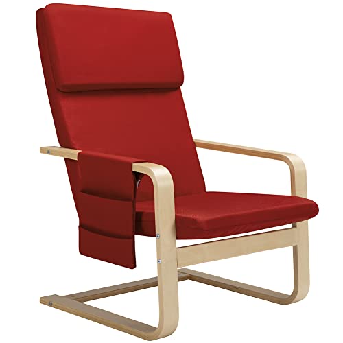 BAKAJI, Rot, Ergonomischer Relax-Stuhl, Bezug aus Baumwolle, Tasche 2 Fächern, Holz Metall, Standard von BAKAJI
