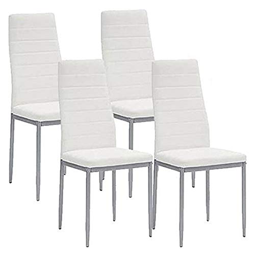 BAKAJI, Weiß Set mit 4 modernen Esszimmerstühlen für Wohnzimmer, Küche, gepolsterter Sitz aus Kunstleder, Leder Legierter Stahl, Standard von BAKAJI