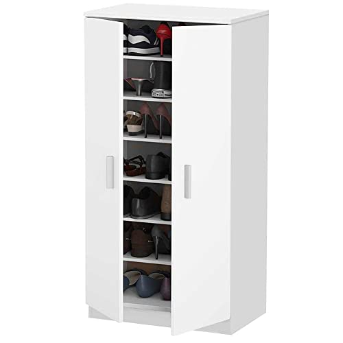 BAKAJI Schuhschrank Schuhschrank Eingang Haus mit 7 Ablagen Schuhregal Schließung 2 Türen Holzrahmen Schrank Mehrzweck-Hilfsmittel Größe 108 x 55 x 36 cm (Weiß) von BAKAJI